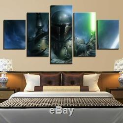 5 Panel Framed Star Wars Boba Fett Light Saber Modern Canvas Wall Art HD Print