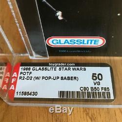 Vintage Glasslite Star Wars POTF MOC AFA50 R2-D2 Pop-Up Lightsaber variation